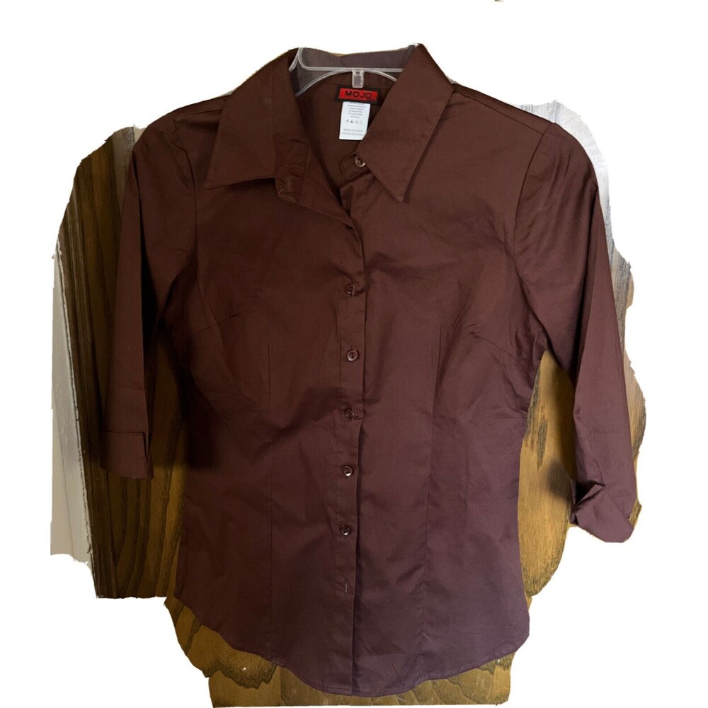 S mojo usa dark brown woman collar button down shirt  cotton/spandex hand wash